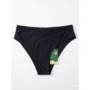Halara Bikini Bottoms Women XL Black Crossover High Waist Swimwear NWT